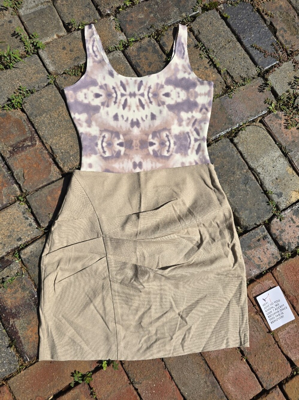ASOS Beige Pencil Skirt & Tie-Dye Print Bodysuit BTC Full Outfit Date Night